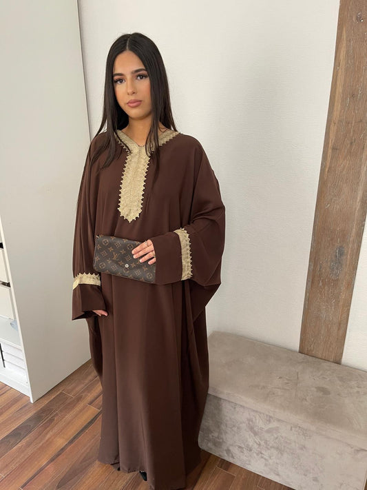 ABAYA DÉTAILS DORÉES MARRON