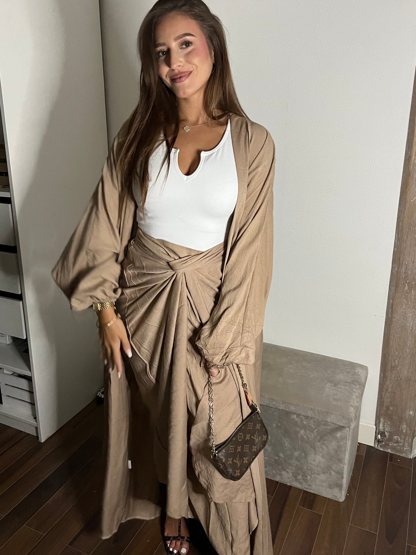 Ensemble jupe kimono camel