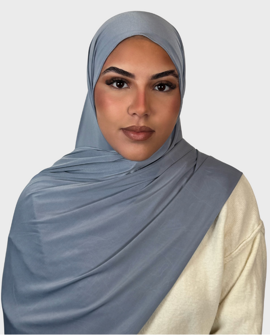 Hijab jersey liquide satiné SEDEF - Bleu gris