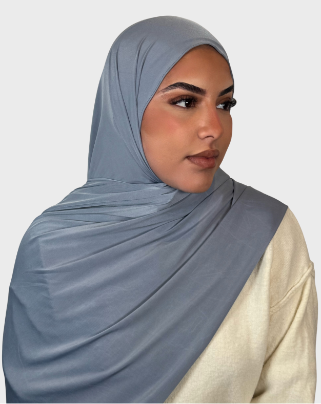 Hijab jersey liquide satiné SEDEF - Bleu gris