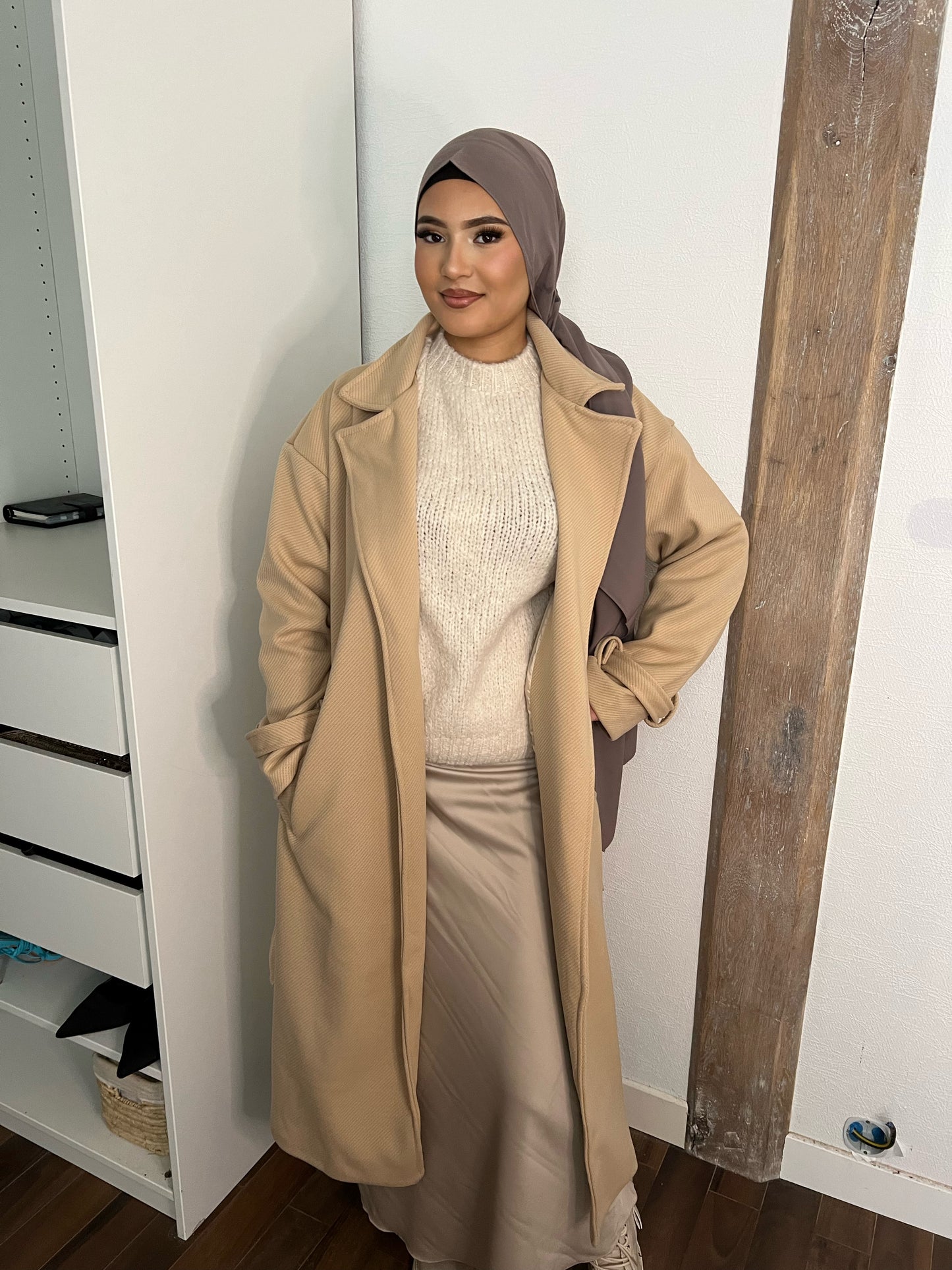 Manteau ceinturé beige