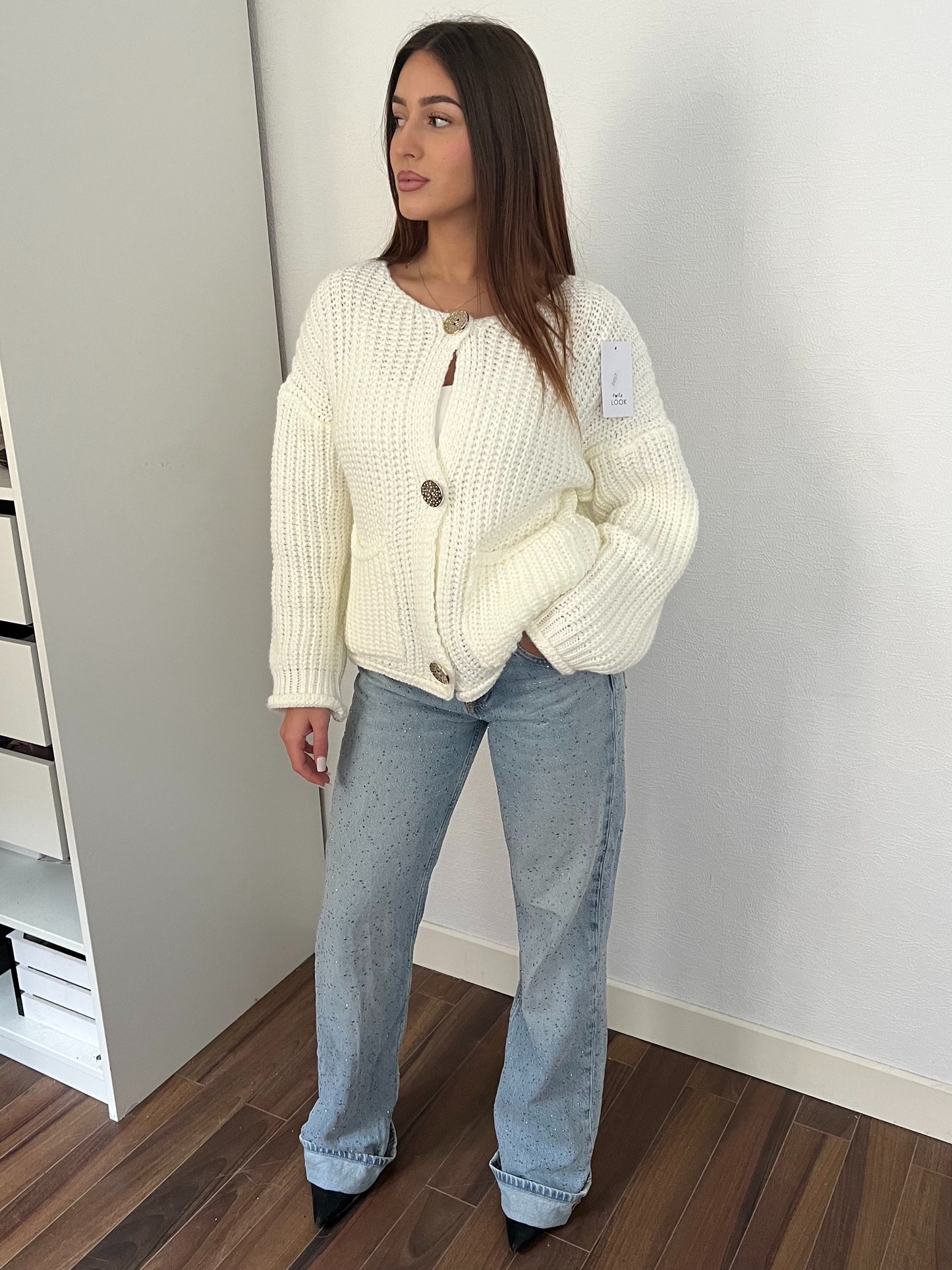 CARDIGAN GROSSE MAILLE BLANC