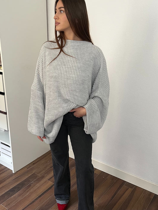 Pull grosse maille gris