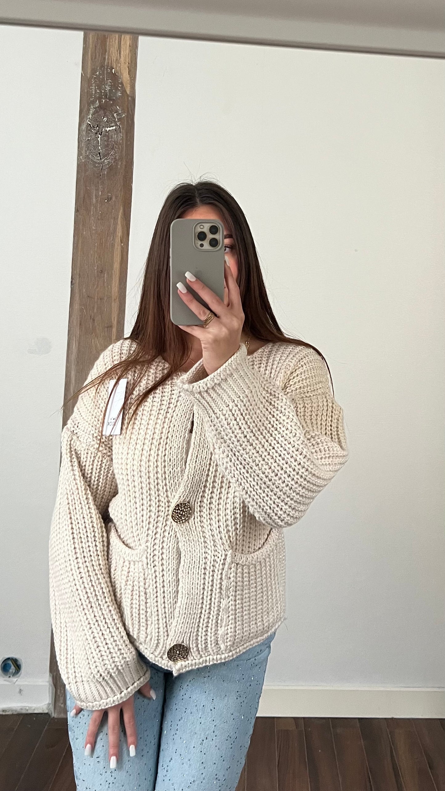 CARDIGAN GROSSE MAILLE BEIGE